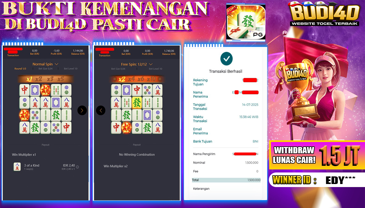 BUDI4D JACKPOT SLOT PGSOFT MAHJONG WAYS Rp.1.500.000,- LUNAS